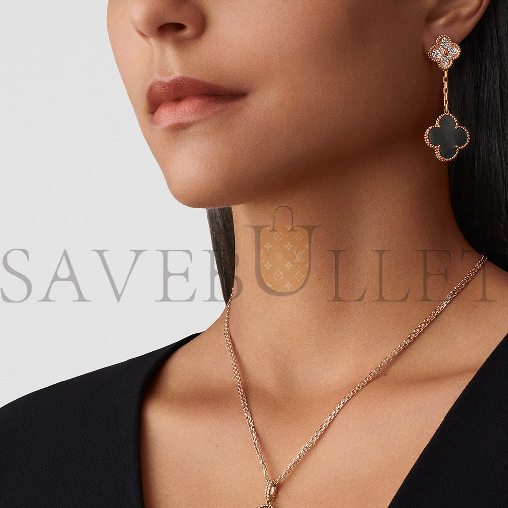 van cleef  arpels magic alhambra earrings, 2 motifs - rose gold, Di*m*nd, mother-of-pearl  vcarp2r200